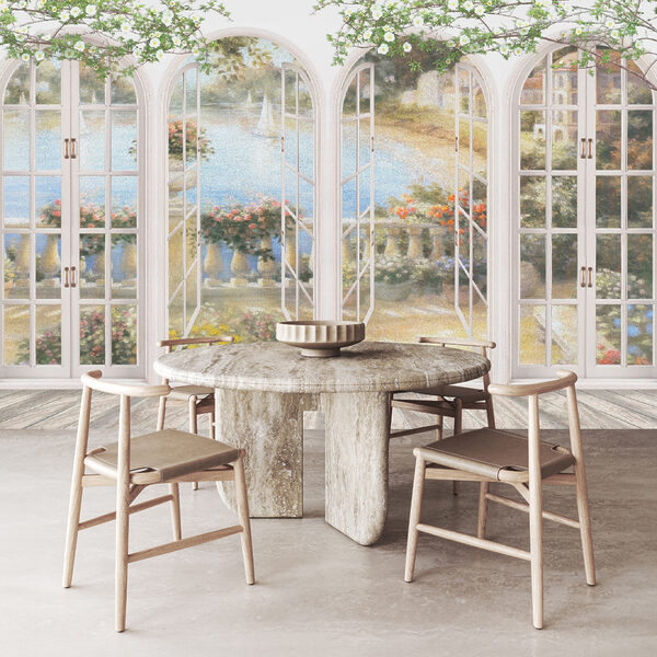 Wall mural of a garden with a view of a balcony Wall mural of a garden with a view of a balcony