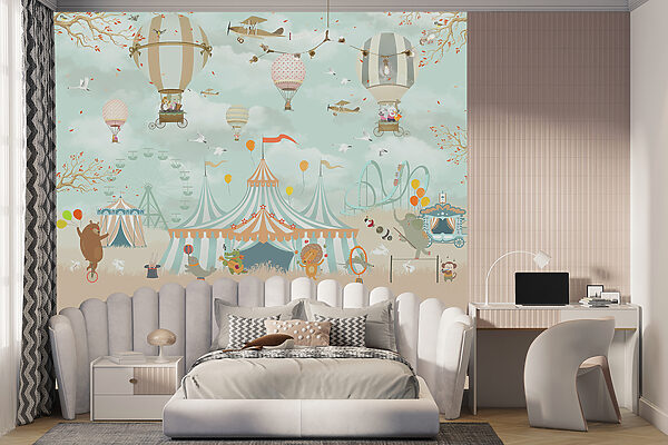 Circus tent with hot air balloons and birds Circus tent with hot air balloons and birds