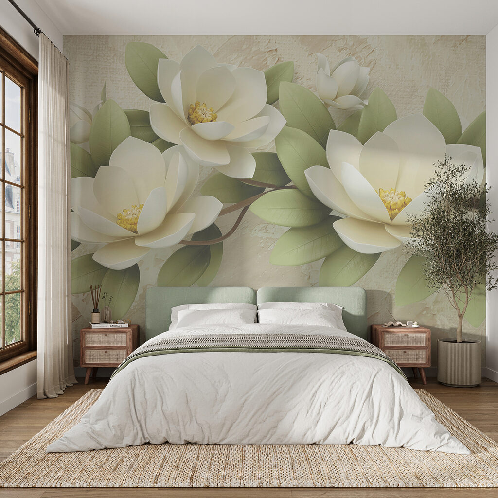 Group of white flowers with green leaves Group of white flowers with green leaves