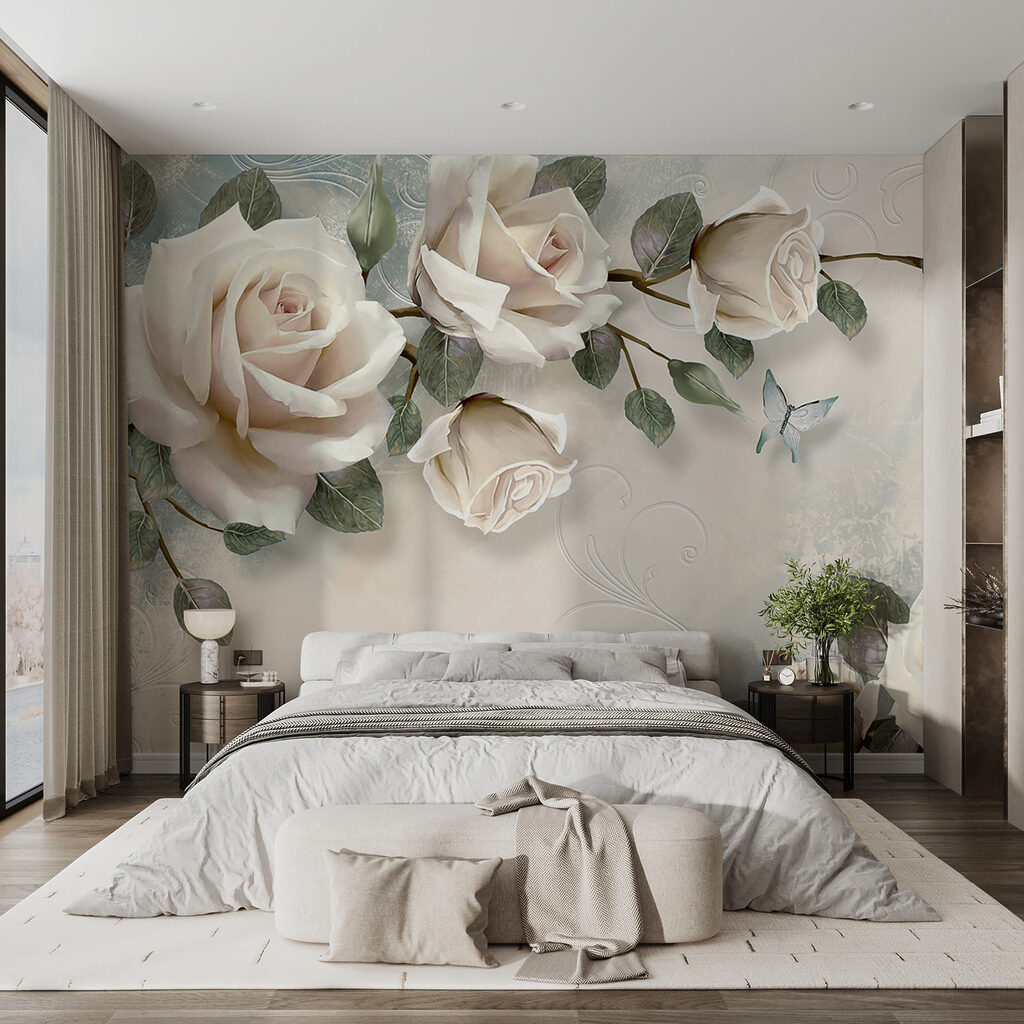 Delicate roses with soft butterflies