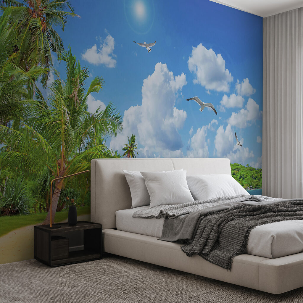 Beach with palm trees and a body of water