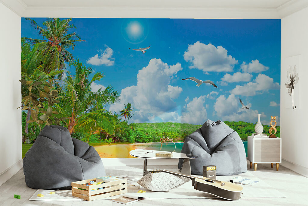 Beach with palm trees and a body of water