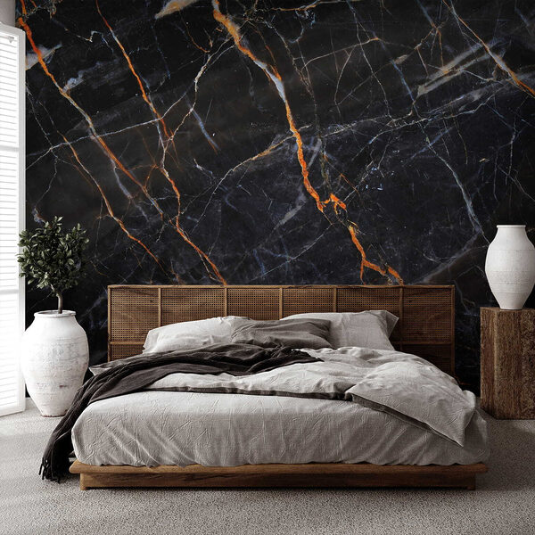 Black marble with fiery orange veins. Black marble with fiery orange veins.