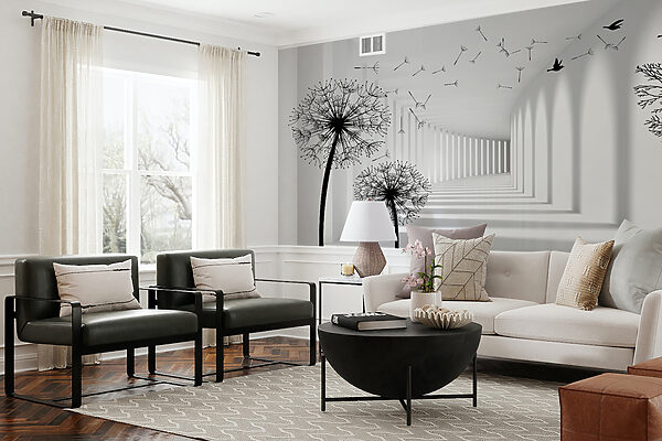 White room with trees and birds flying u37803pig4mr 600x400 - White room with trees and birds flying
