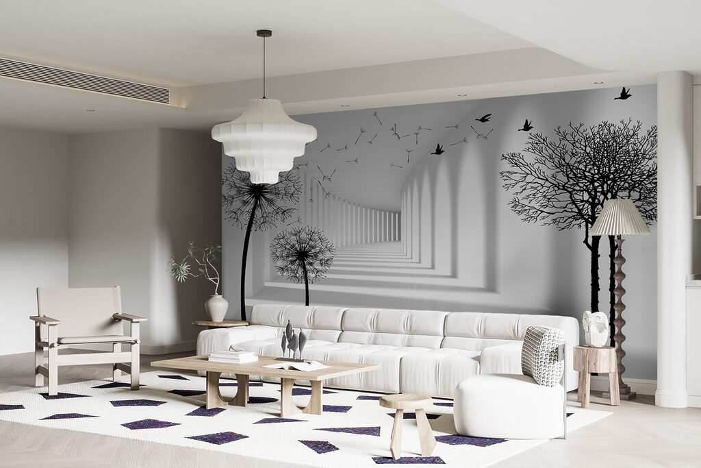 White room with trees and birds flying u37803pig27r 1024x683 - White room with trees and birds flying