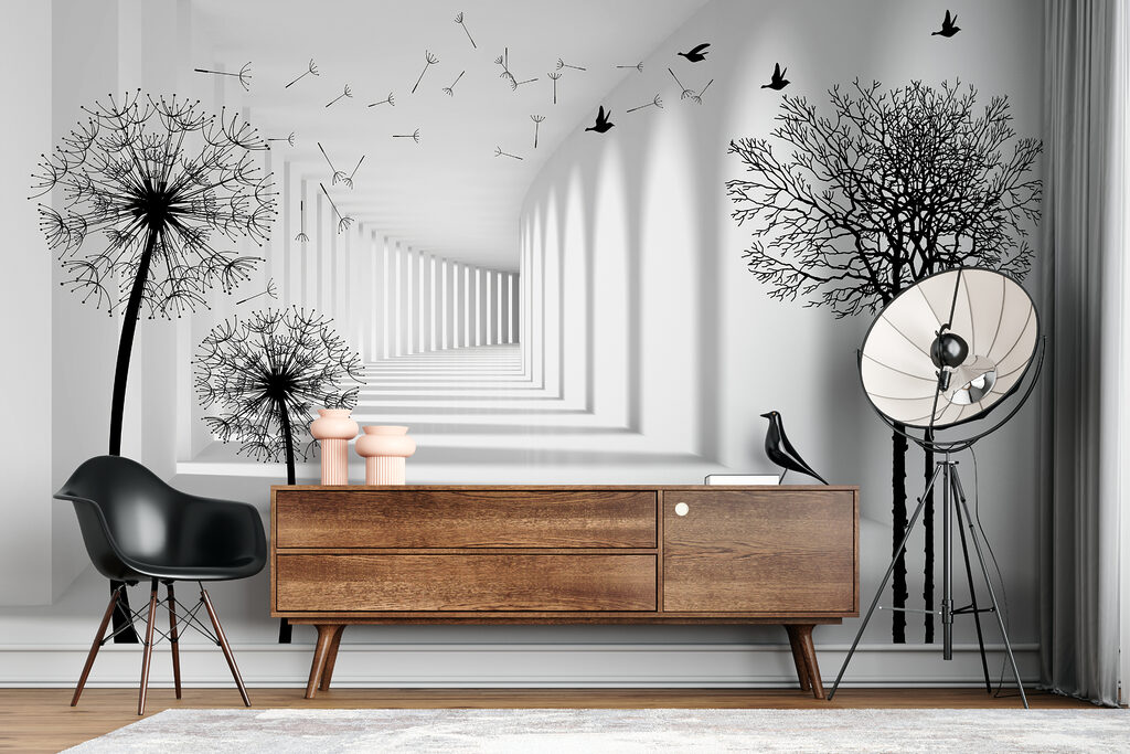 White room with trees and birds flying u37803pig5mr 1024x683 - White room with trees and birds flying