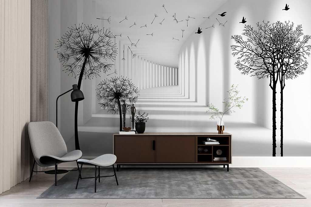 White room with trees and birds flying u37803pih2r 1024x683 - White room with trees and birds flying