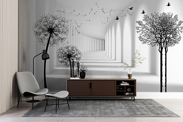 White room with trees and birds flying u37803pih2r 600x400 - White room with trees and birds flying