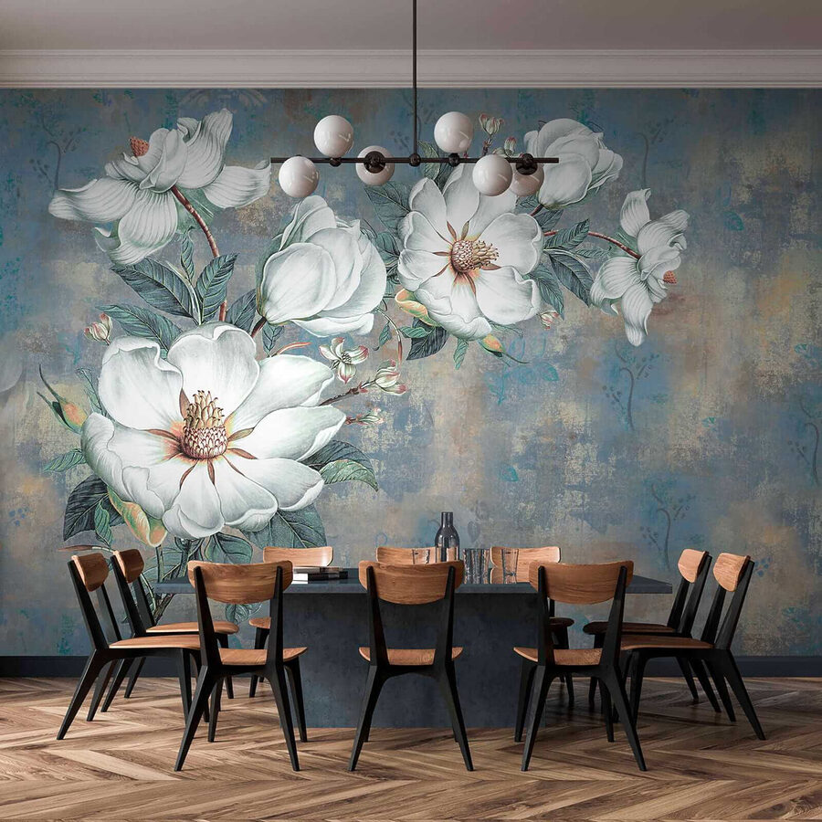 Wall murals White flowers on a blue background - Image 7