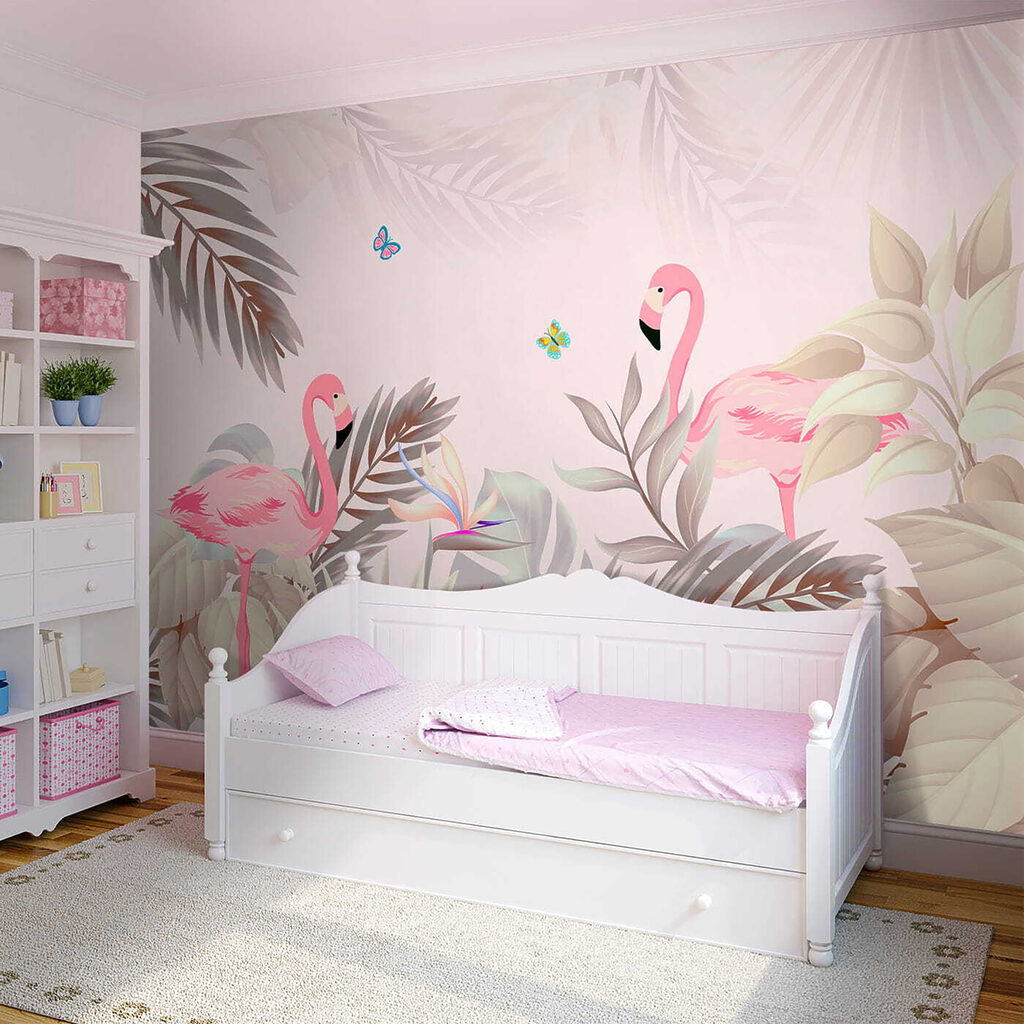 Pink flamingos and flowers