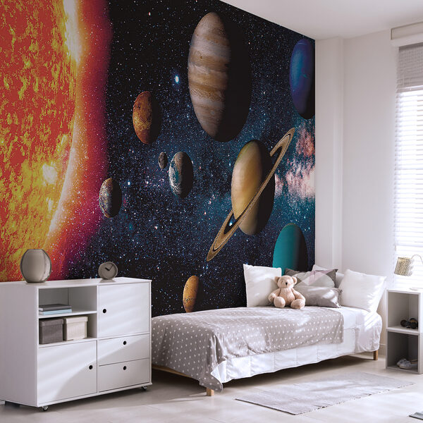 Planets in space with stars and a bright star Planets in space with stars and a bright star