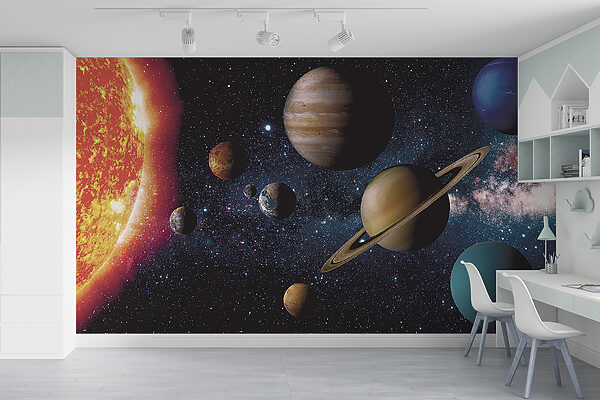 Planets in space with stars and a bright star Planets in space with stars and a bright star