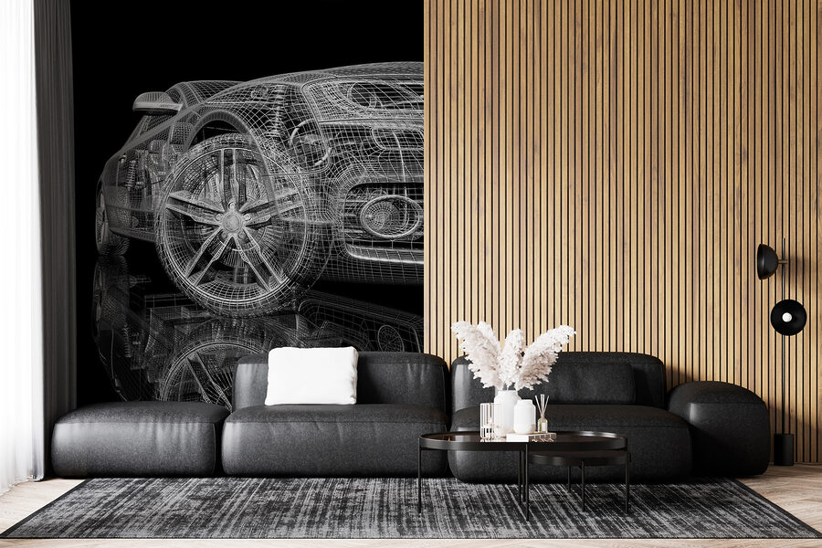 Wall murals Car model with a wireframe on the front - Image 3