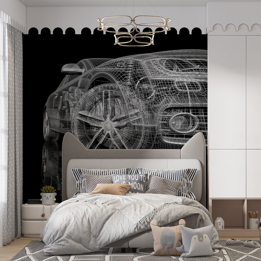 Wall murals Car model with a wireframe on the front - Image 4