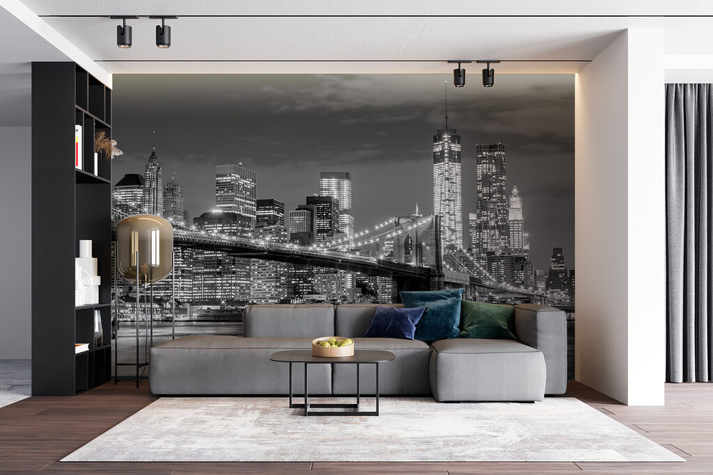 Bridge over water with city skyline at night Bridge over water with city skyline at night