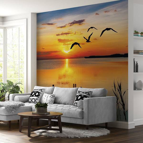 Dock with birds flying over water u57673pig21mr 600x600 - Dock with birds flying over water