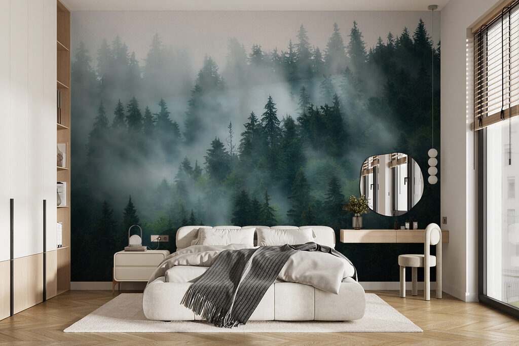 Foggy forest with trees Foggy forest with trees