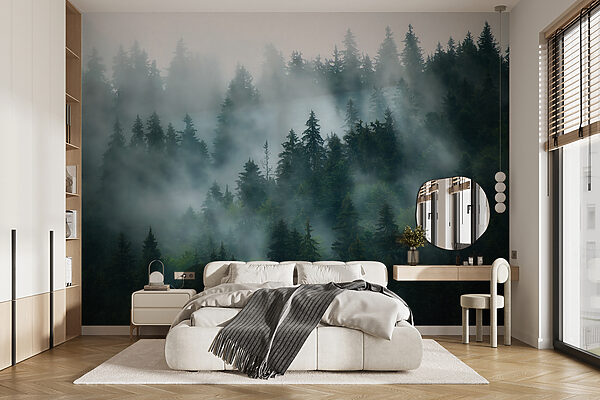 Foggy forest with trees Foggy forest with trees