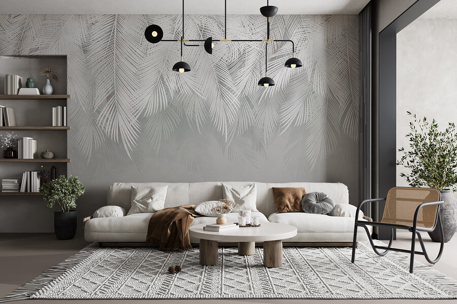 Wall murals White feather pattern on a gray background - Image 11