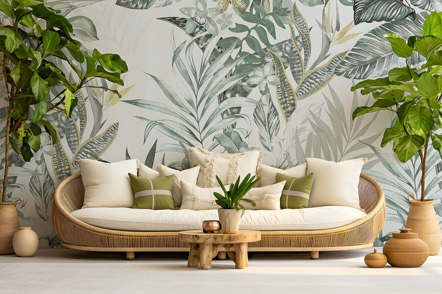 Wall murals Wallpaper with leaves and flowers - Image 4