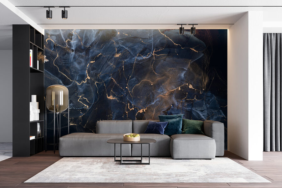 Midnight marbled with copper veins.