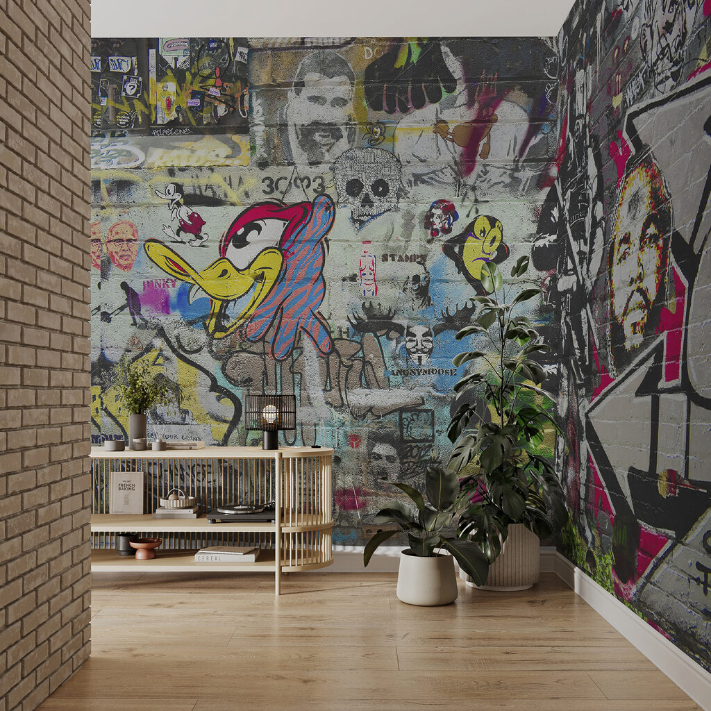 Wall with graffiti on it