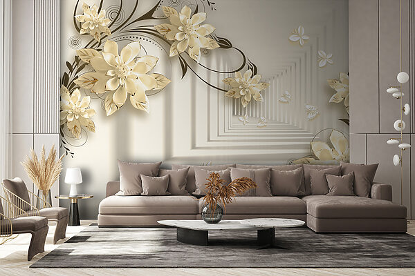 Wallpaper with flowers and butterflies Wallpaper with flowers and butterflies