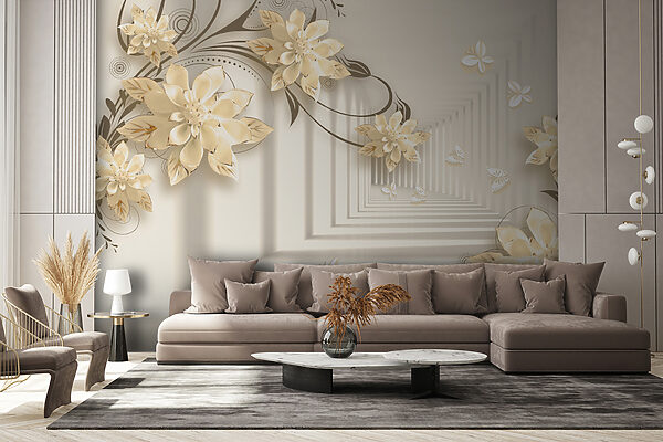 Wallpaper with flowers and butterflies Wallpaper with flowers and butterflies