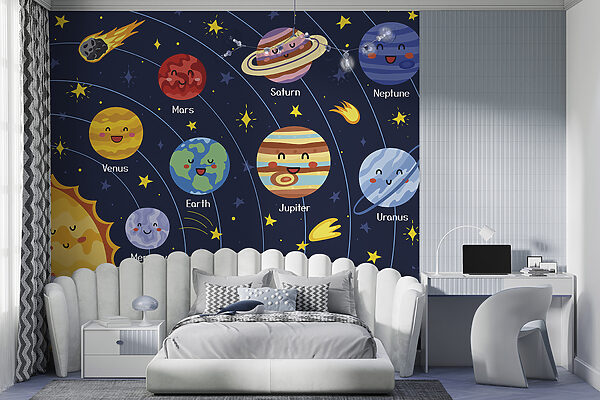 Cartoon planets and stars in space Cartoon planets and stars in space