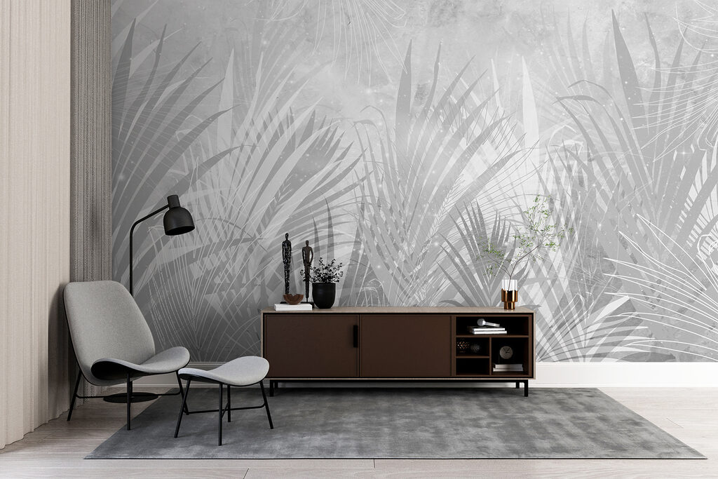 A grey and white background with plants A grey and white background with plants