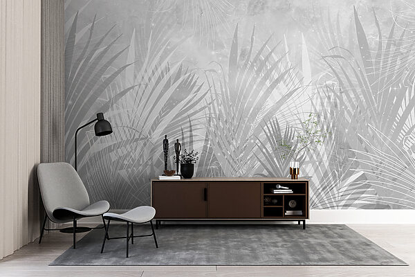 A grey and white background with plants A grey and white background with plants