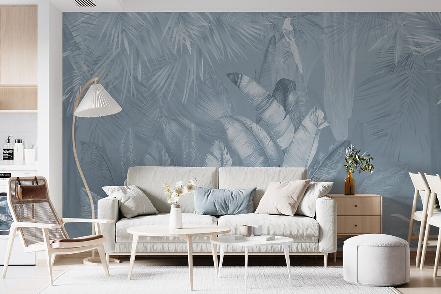 Serene jungle foliage in soft hues.