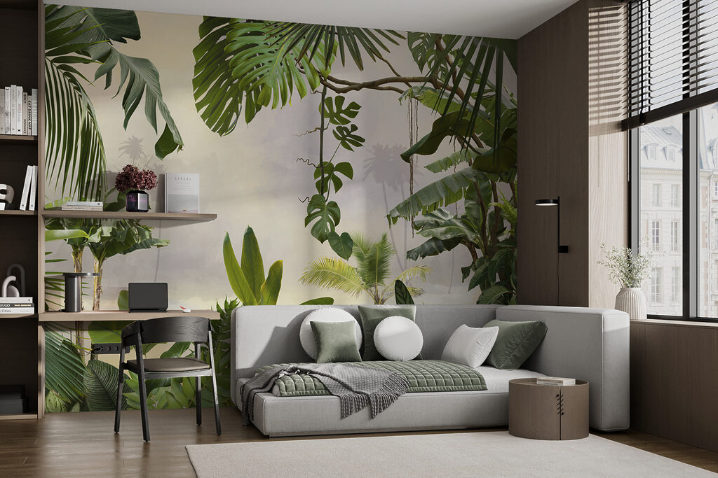 Group of plants with trees and flowers Group of plants with trees and flowers