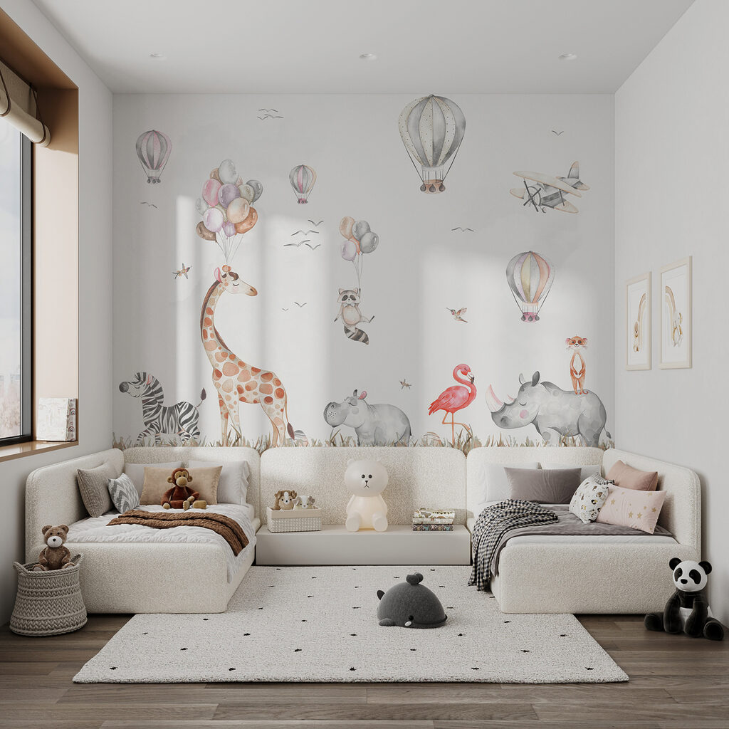 Wall mural of animals and hot air balloons Wall mural of animals and hot air balloons