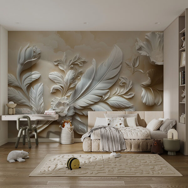 White floral design on a wall w01355pir2ms 600x600 - White floral design on a wall