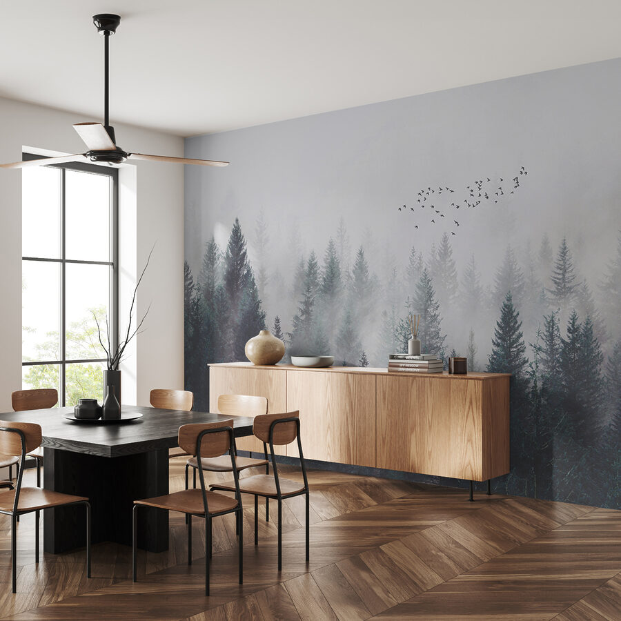 Wall murals Group of birds flying over a forest - Image 3