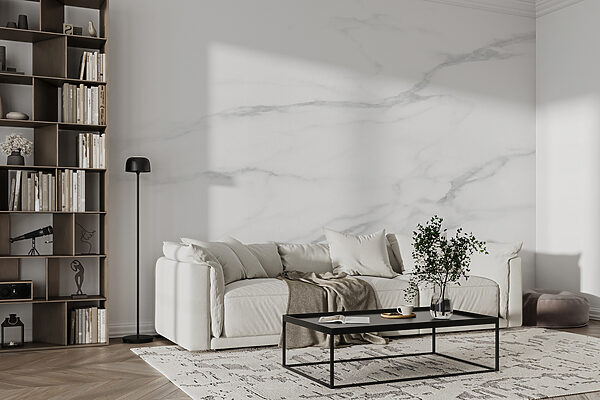 White marble surface with black veins White marble surface with black veins
