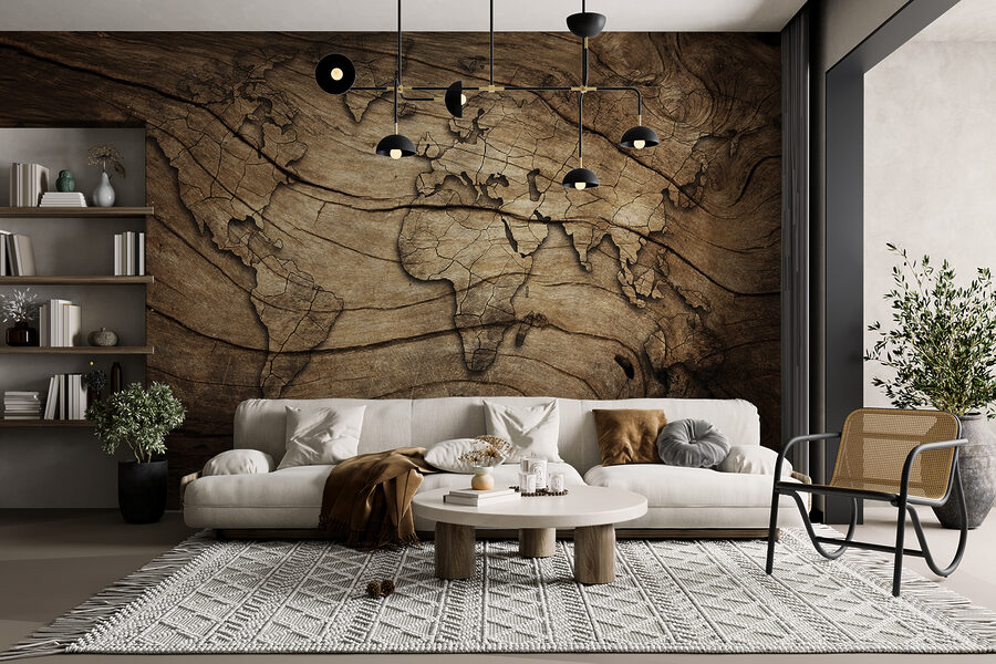 Wall murals Map of the world on a piece of wood - Image 4