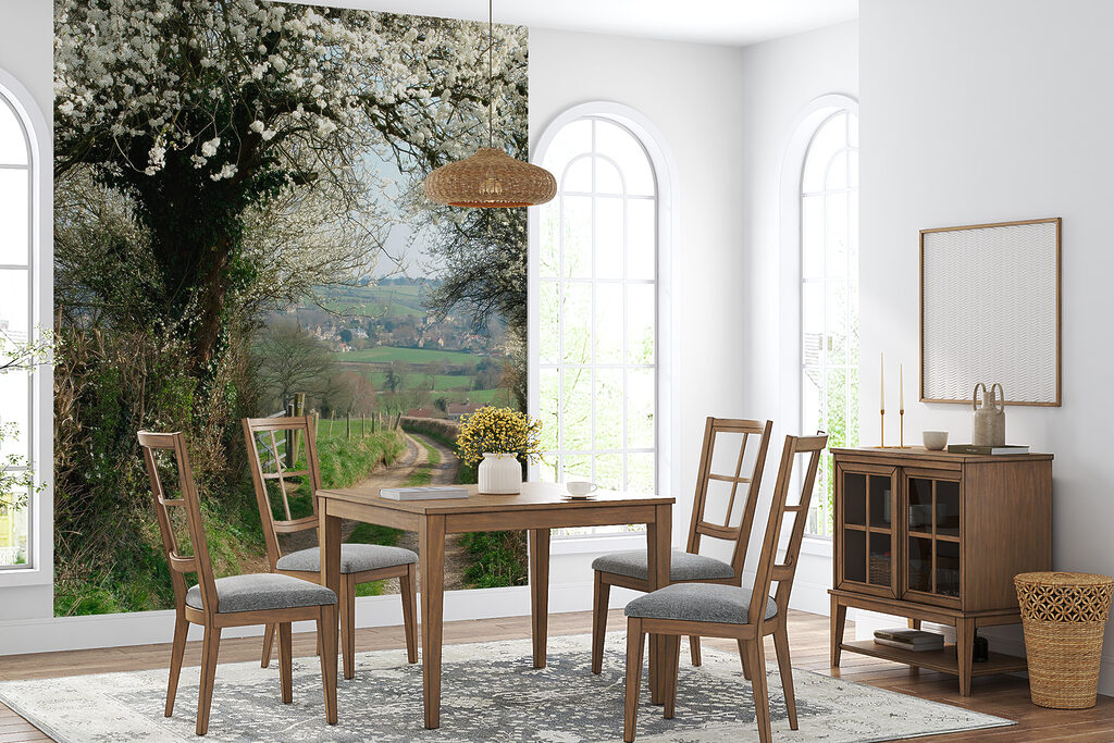 Dirt road with white flowers on it Dirt road with white flowers on it