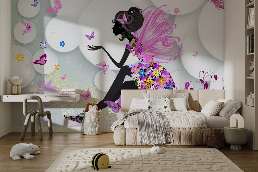 Woman in a dress with butterflies Woman in a dress with butterflies