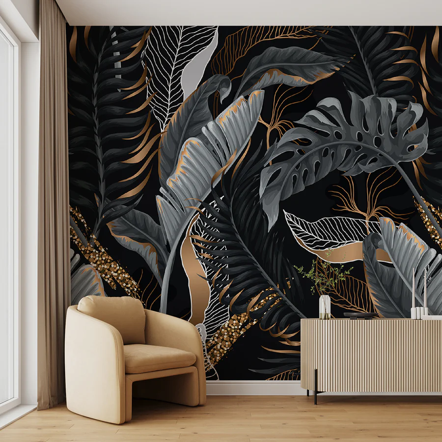 Wall murals Lush tropical foliage with shimmering accents. : u71889