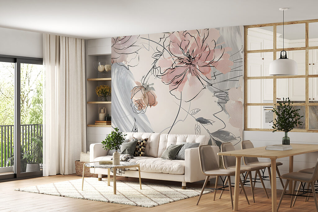 Floral pattern with black and white flowers