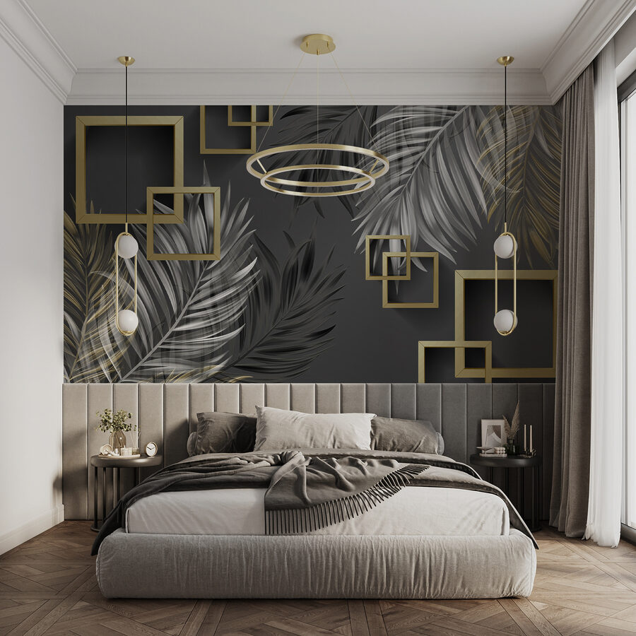 Wall murals Wallpaper with feathers and square frames - Image 2