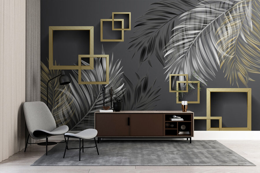 Wall murals Wallpaper with feathers and square frames - Image 3