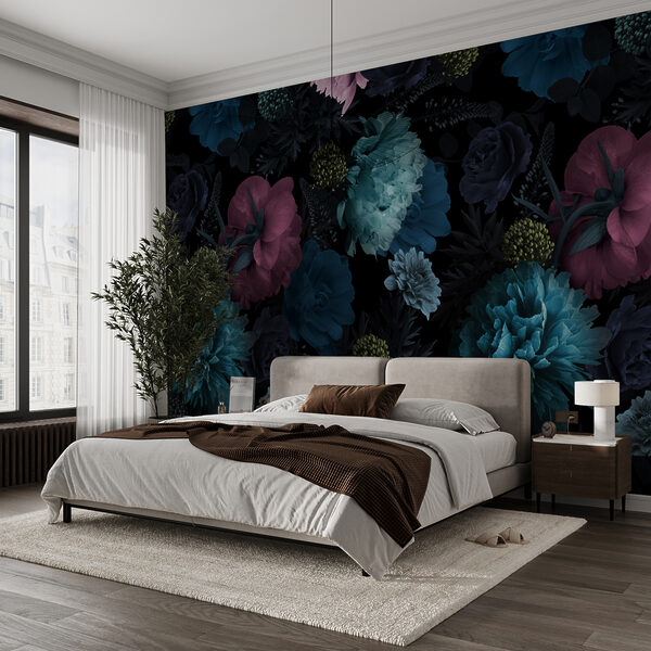 Vibrant floral pattern on black background. Vibrant floral pattern on black background.