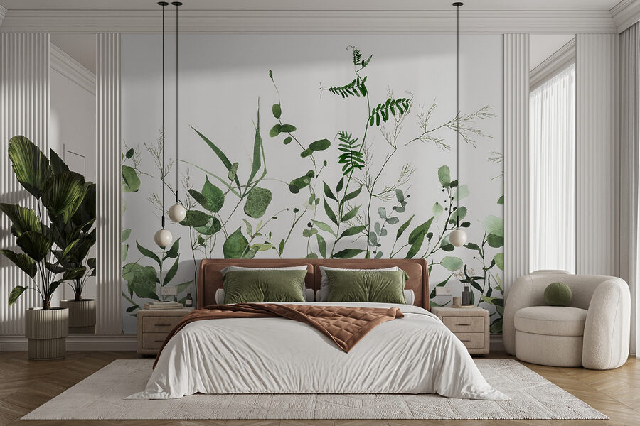 Wall murals Lush greenery on a white background. - Image 4