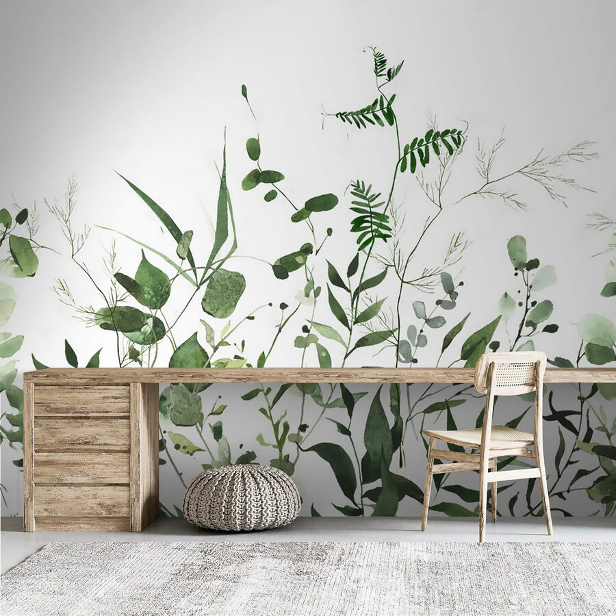 Wall murals Lush greenery on a white background. - Image 5