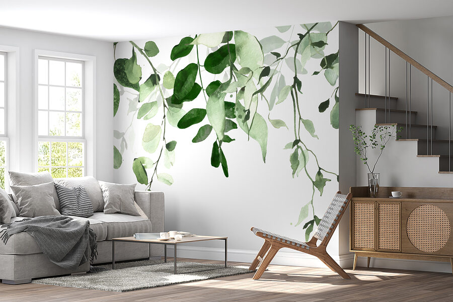 Elegant green leaves background design.
