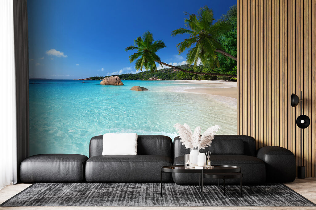 Beach with palm trees and blue water Beach with palm trees and blue water