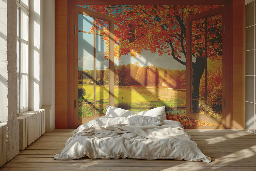 Wall murals Window with trees and a river - Image 5